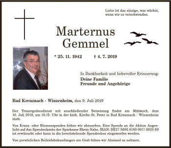 Traueranzeige von Maternus Gemmel von vrm-trauer