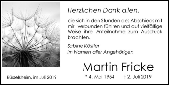 Traueranzeige von Martin Fricke von vrm-trauer