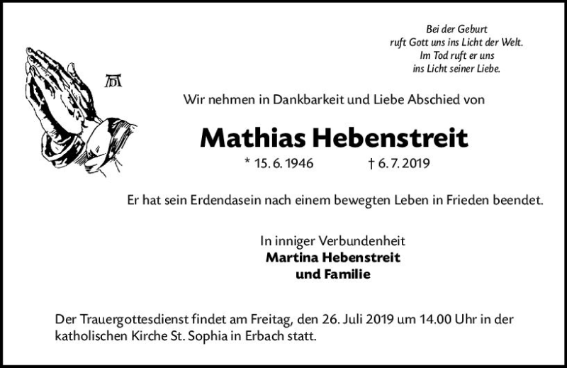  Traueranzeige für Mathias Hebenstreit vom 20.07.2019 aus vrm-trauer