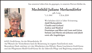 Traueranzeige von Mechthild Juliane Merkendörfer von vrm-trauer