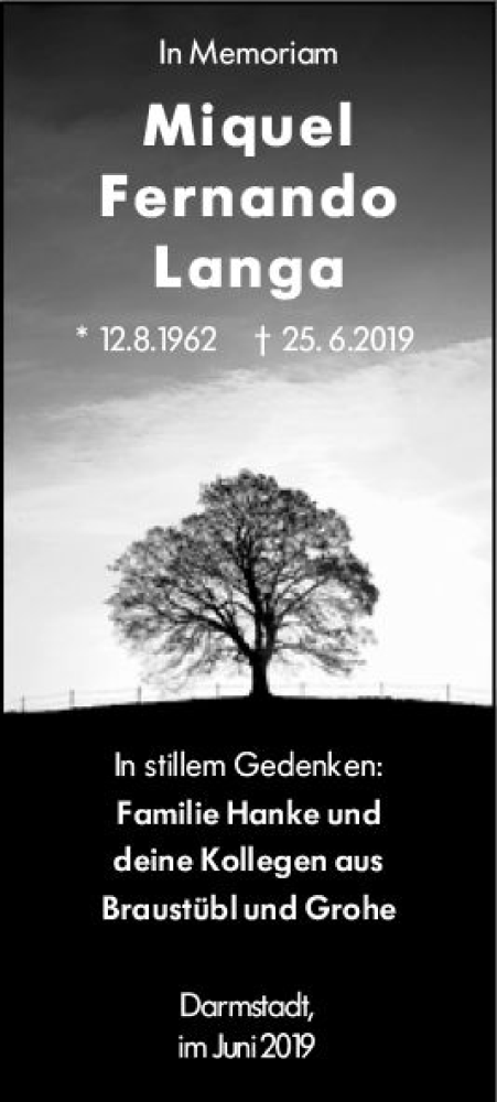  Traueranzeige für Miquel Fernando Langa vom 02.07.2019 aus vrm-trauer