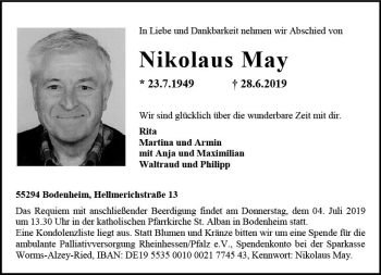 Traueranzeige von Nikolaus May von vrm-trauer