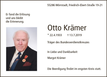 Traueranzeige von Otto Krämer von vrm-trauer