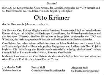 Traueranzeige von Otto Krämer von vrm-trauer