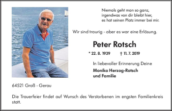 Traueranzeige von Peter Rotsch von vrm-trauer