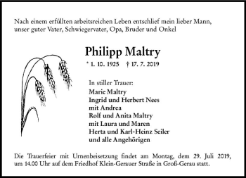 Traueranzeige von Philipp Maltry von vrm-trauer