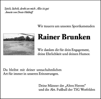 Traueranzeige von Rainer Brunken von vrm-trauer