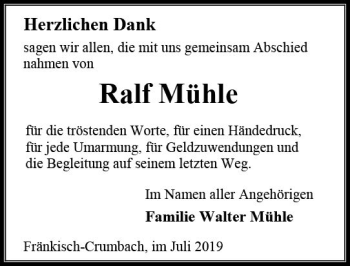 Traueranzeige von Ralf Mühle von vrm-trauer