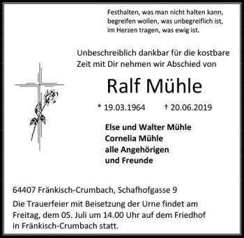 Traueranzeige von Ralf Mühle von vrm-trauer