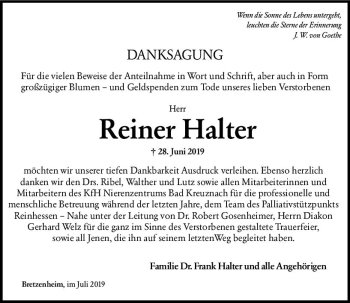 Traueranzeige von Reiner Halter von vrm-trauer