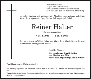 Traueranzeige von Reiner Halter von vrm-trauer