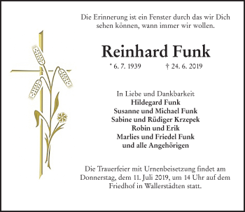Traueranzeige von Reinhard Funk von vrm-trauer