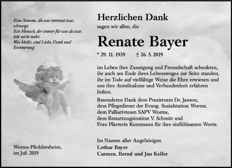  Traueranzeige für Renate Bayer vom 03.07.2019 aus vrm-trauer