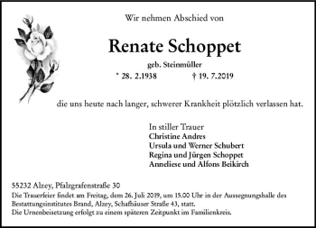 Traueranzeige von Renate Schoppet von vrm-trauer