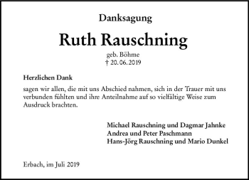Traueranzeige von Ruth Rauschning von vrm-trauer
