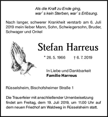 Traueranzeige von Stefan Harreus von vrm-trauer
