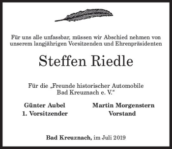 Traueranzeige von Steffen Riedle von vrm-trauer