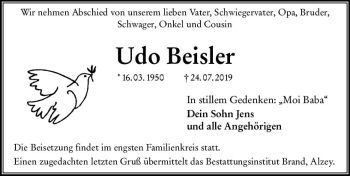 Traueranzeige von Udo Beisler von vrm-trauer
