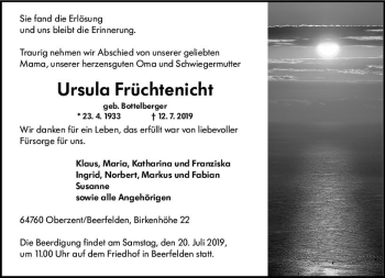 Traueranzeige von Ursula Früchtenicht von vrm-trauer