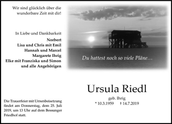Traueranzeige von Ursula Riedl von vrm-trauer