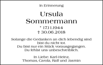 Traueranzeige von Ursula Sommermann von vrm-trauer