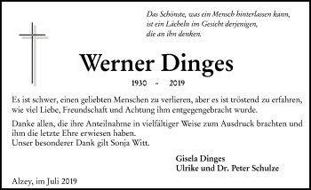 Traueranzeige von Werner Dinges von vrm-trauer