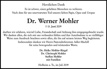 Traueranzeige von Werner Mohler von vrm-trauer