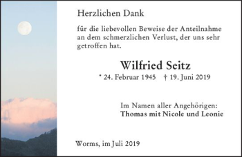 Traueranzeige von Wilfried Seitz von vrm-trauer
