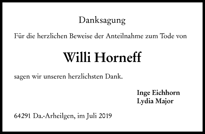  Traueranzeige für Willi Hornelf vom 06.07.2019 aus vrm-trauer