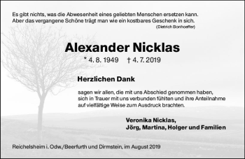 Traueranzeige von Alexander Nicklas von vrm-trauer