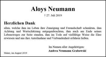 Traueranzeige von Aloys Neumann von vrm-trauer