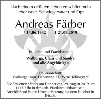 Traueranzeige von Andreas Färber von vrm-trauer