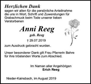 Traueranzeige von Anni Reeg von vrm-trauer