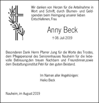 Traueranzeige von Anny Beck von vrm-trauer