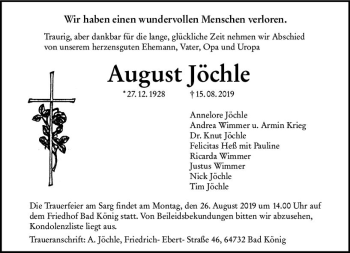 Traueranzeige von August Jöchle von vrm-trauer