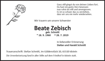 Traueranzeige von Beate Zebisch von vrm-trauer