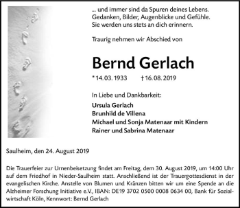 Traueranzeige von Bernd Gerlach von vrm-trauer