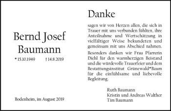 Traueranzeige von Bernd Josef Baumann von vrm-trauer