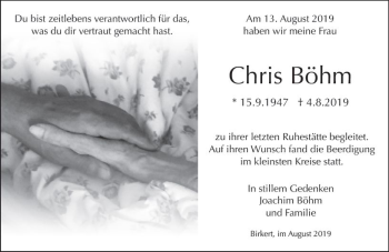 Traueranzeige von Chris Böhm von vrm-trauer