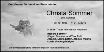 Traueranzeige von Christa Sommer von vrm-trauer