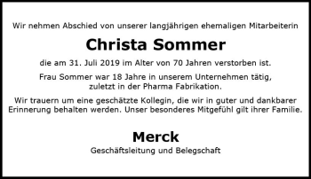 Traueranzeige von Christa Sommer von vrm-trauer