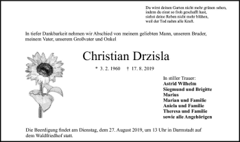Traueranzeige von Christian Drzisla von vrm-trauer