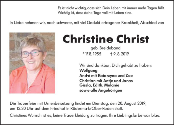 Traueranzeige von Christine Christ von vrm-trauer
