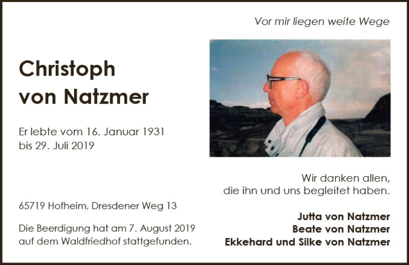  Traueranzeige für Christoph von Natzmer vom 09.08.2019 aus vrm-trauer