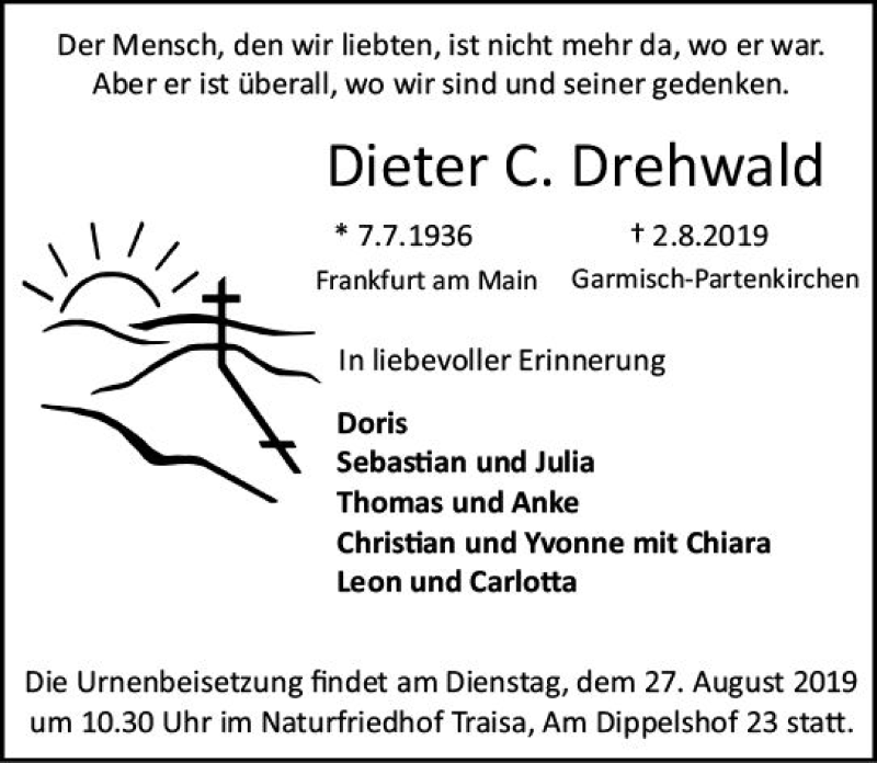  Traueranzeige für Dieter C. Drehwald vom 17.08.2019 aus vrm-trauer