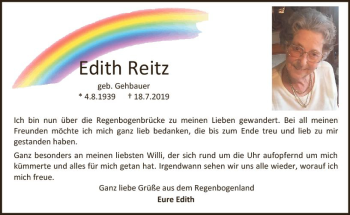 Traueranzeige von Edith Reitz von vrm-trauer