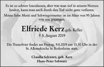 Traueranzeige von Elfriede Kerz von vrm-trauer