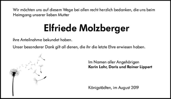 Traueranzeige von Elfriede Molzberger von vrm-trauer