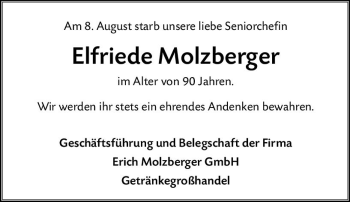 Traueranzeige von Elfriede Molzberger von vrm-trauer