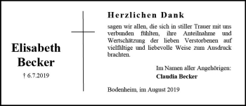 Traueranzeige von Elisabeth Becker von vrm-trauer